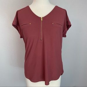 3/$10 Flower & Feather Zipper Front Top